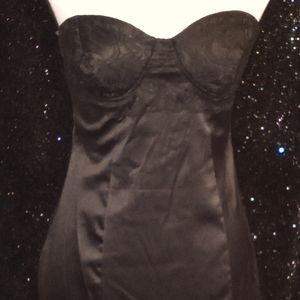 Black strapless lace & silk dress